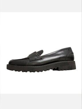 Franco Sarto Black Leather Lug-Sole Penny Loafers Size Women 8